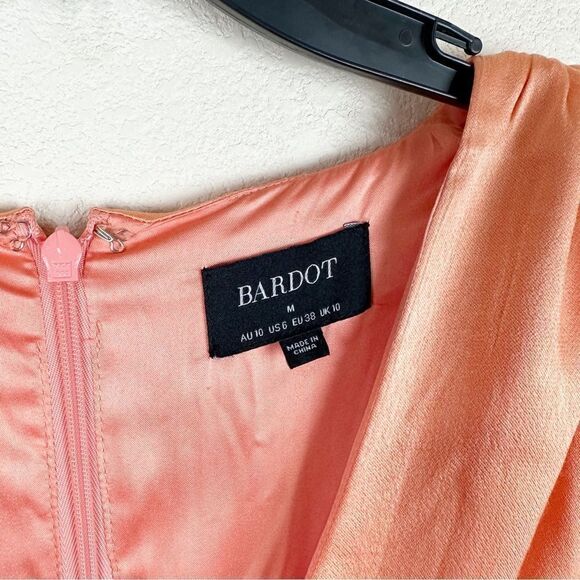 Bardot Orange Karissa Scruch Long Sleeve V-Neck Dress Mini Size Medium 6 - Picture 4 of 8
